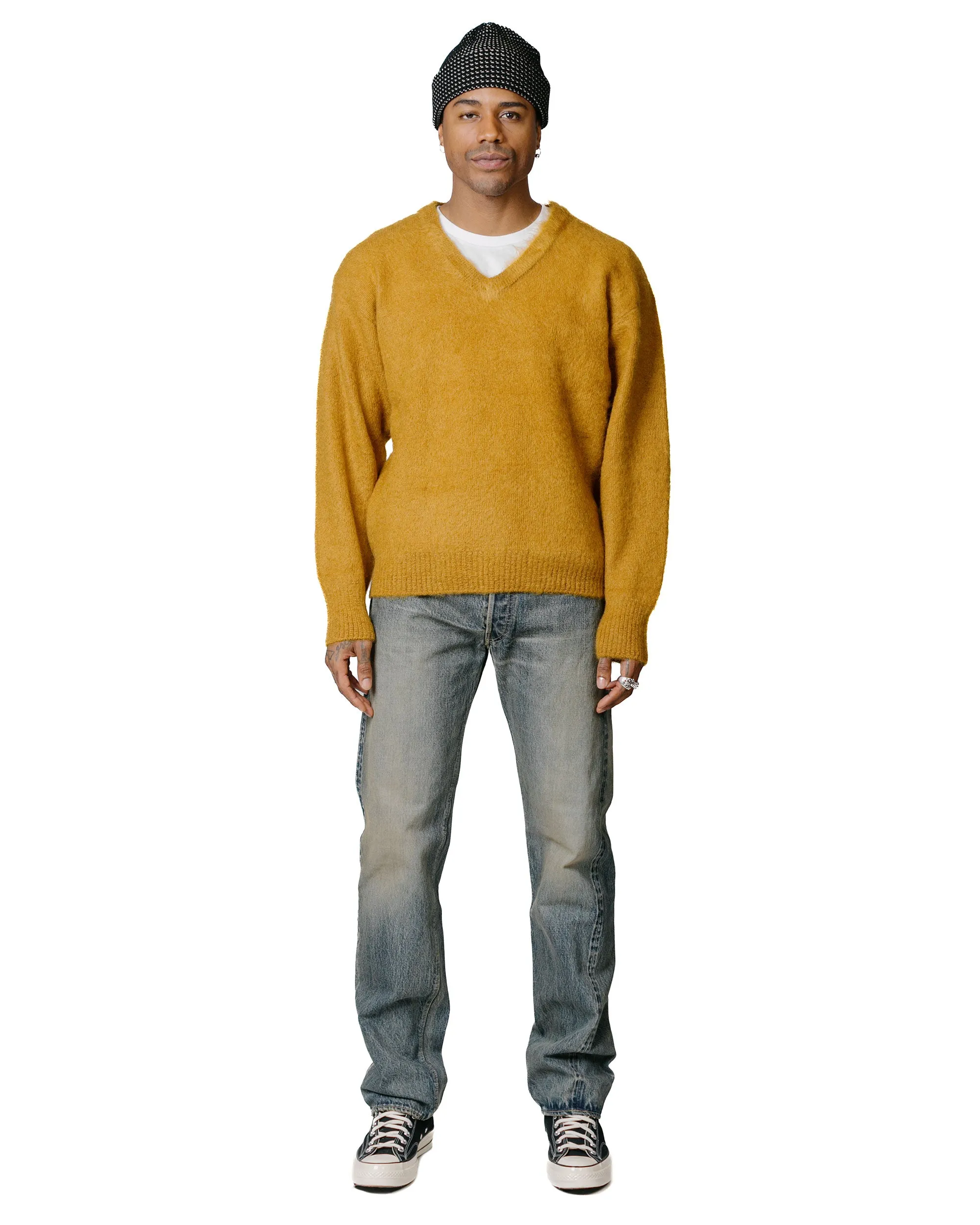 The Real McCoy's MC23109 JM Mohair V-Neck Sweater Mustard