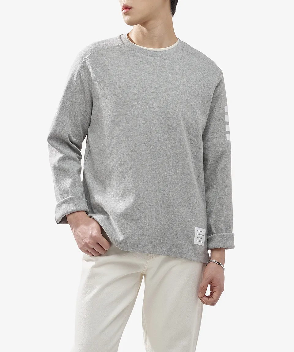 THOM BROWNE  |Crew Neck Stripes Street Style Long Sleeves Plain Cotton