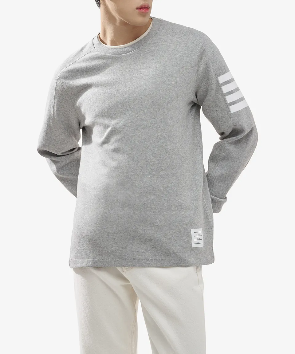 THOM BROWNE  |Crew Neck Stripes Street Style Long Sleeves Plain Cotton