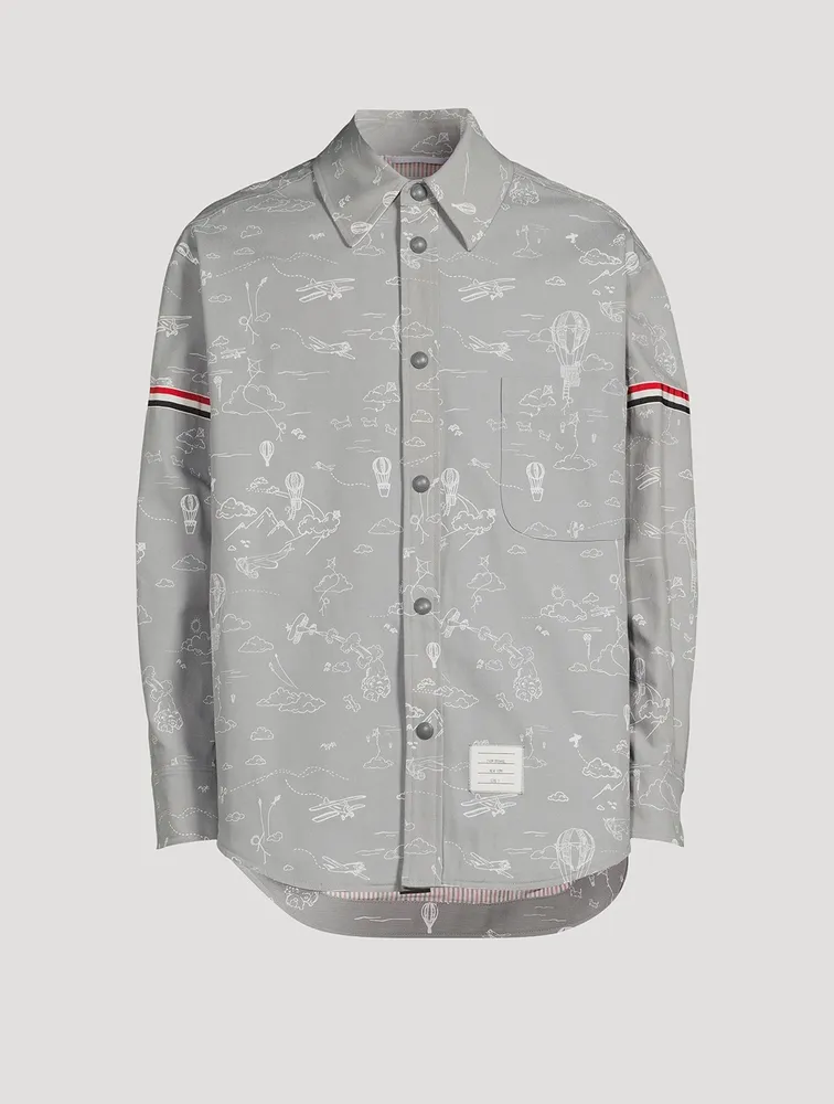 THOM BROWNE Stripe-Armband Shirt Jacket Sky Print