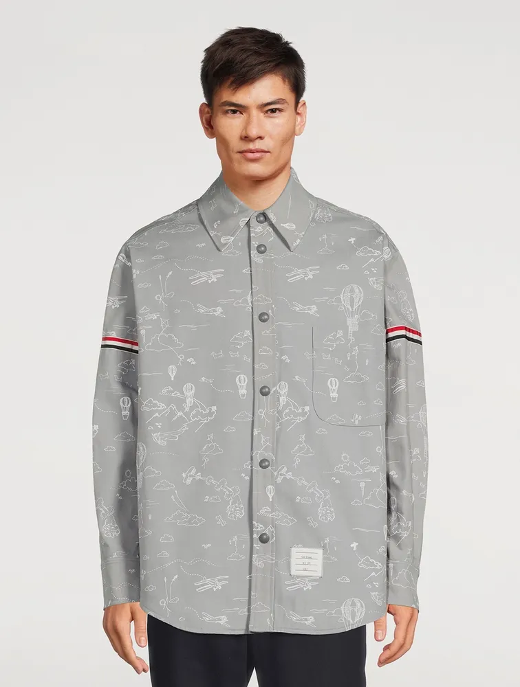 THOM BROWNE Stripe-Armband Shirt Jacket Sky Print