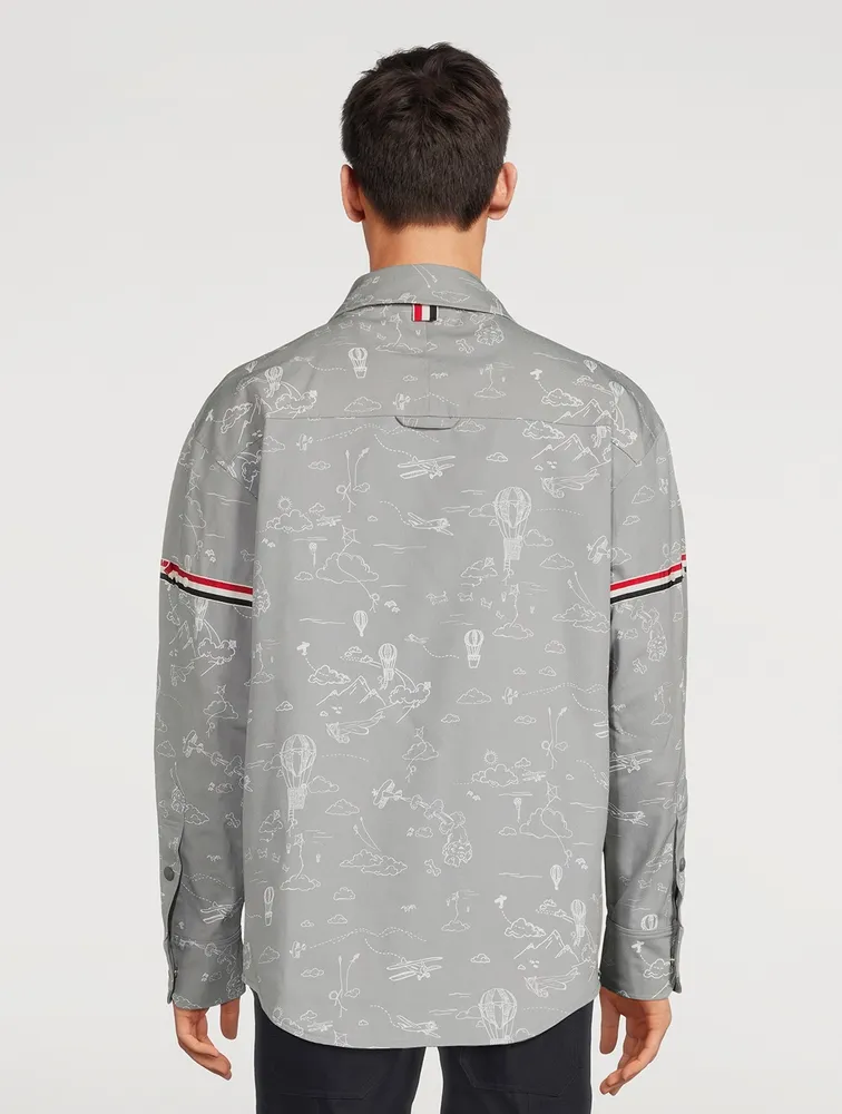 THOM BROWNE Stripe-Armband Shirt Jacket Sky Print