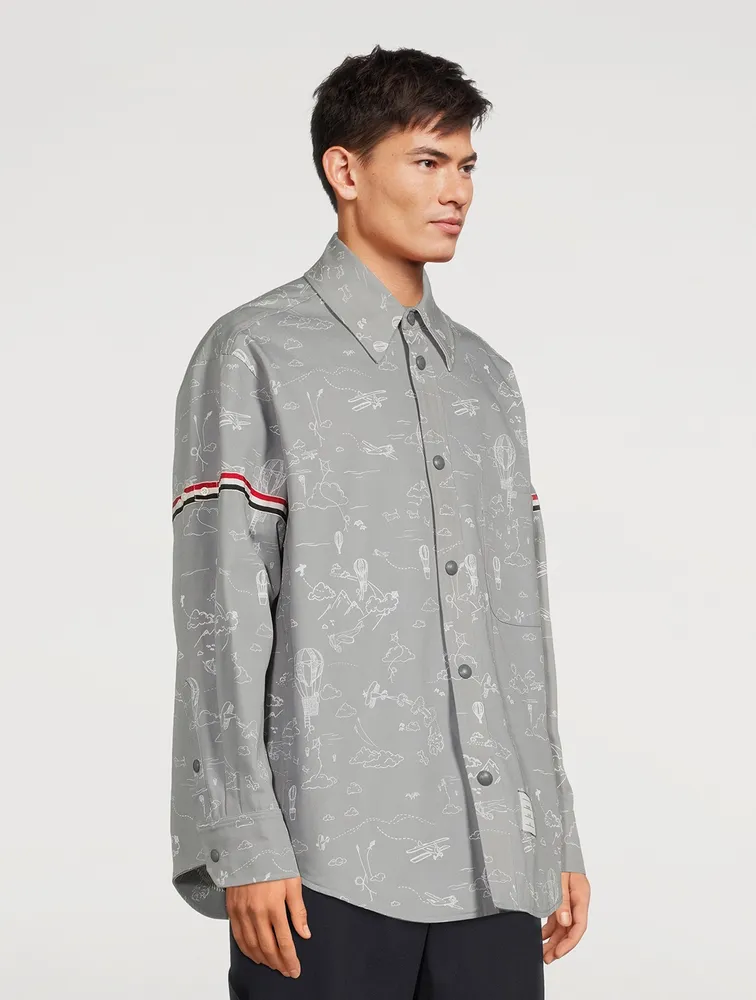 THOM BROWNE Stripe-Armband Shirt Jacket Sky Print