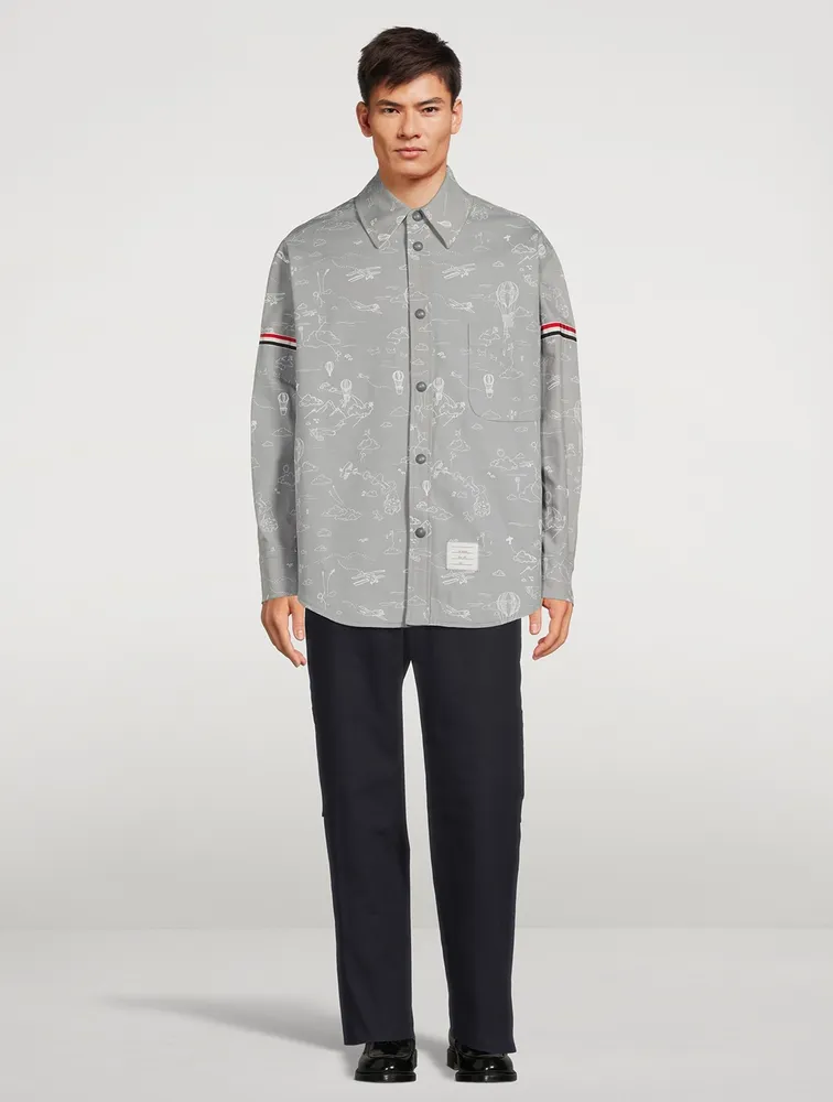 THOM BROWNE Stripe-Armband Shirt Jacket Sky Print