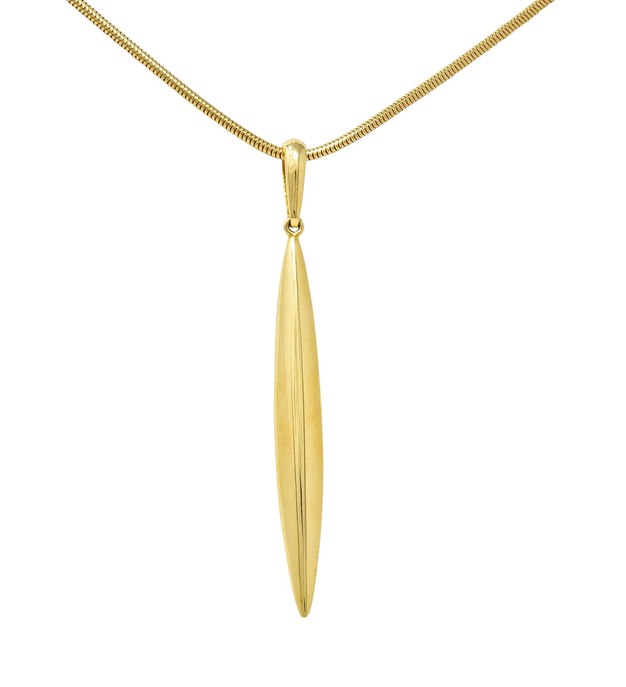 Tiffany & Co. 18 Karat Gold Feather Pendant Necklace