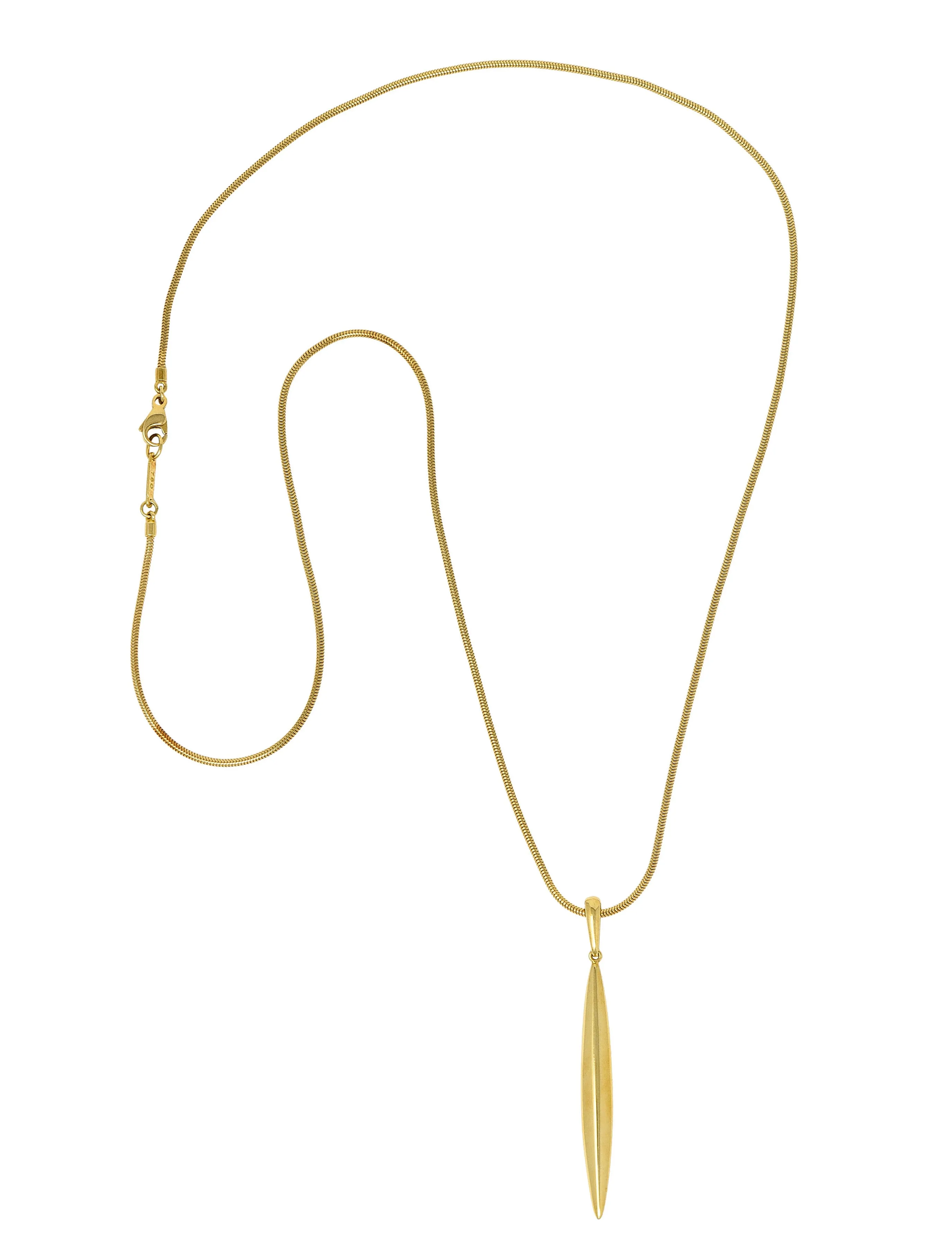 Tiffany & Co. 18 Karat Gold Feather Pendant Necklace