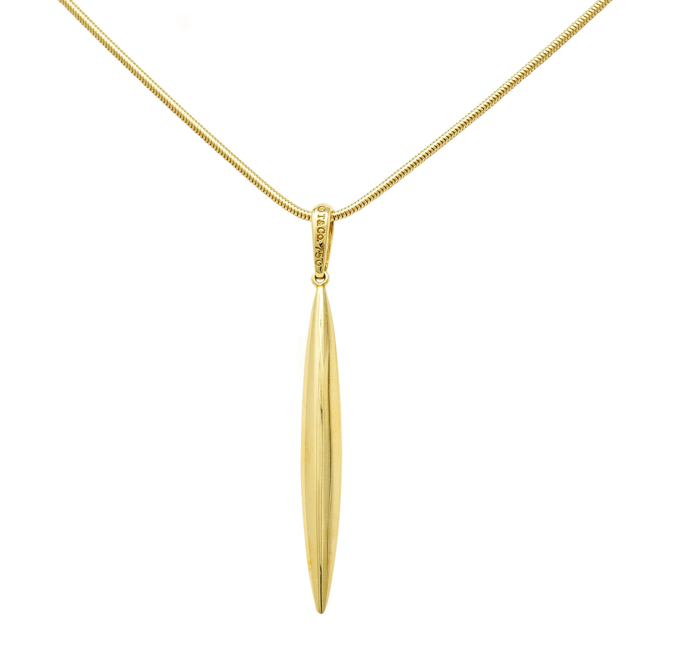 Tiffany & Co. 18 Karat Gold Feather Pendant Necklace