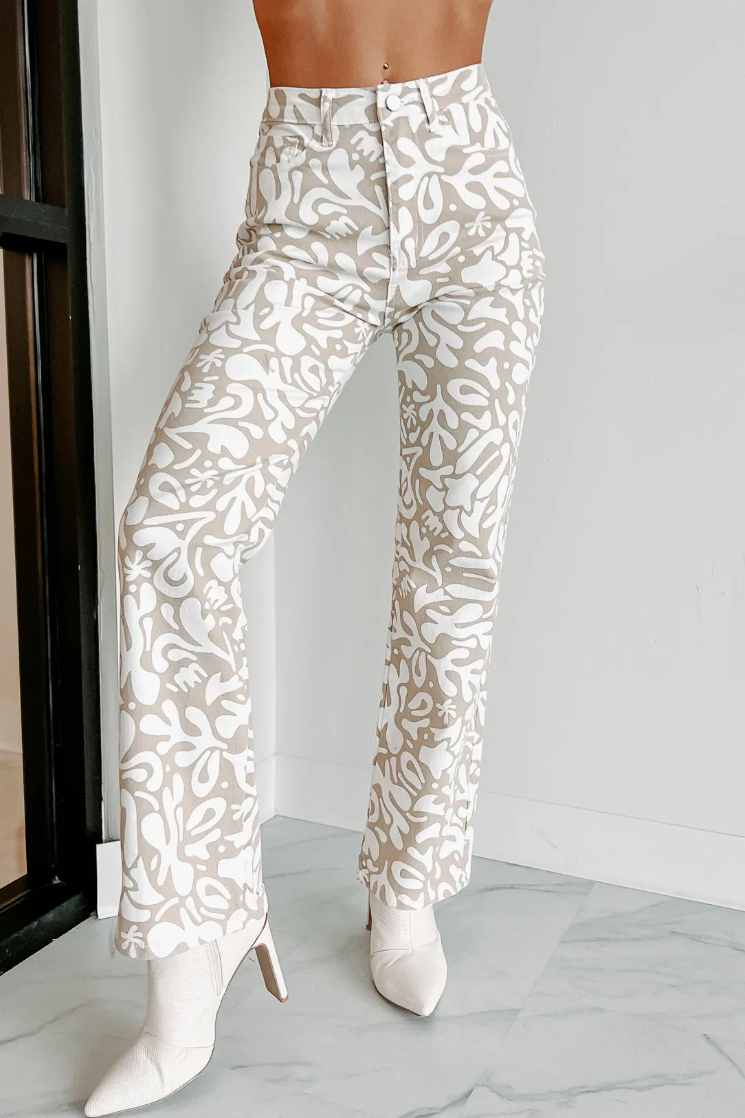 Times Are Changing Abstract Printed Jeans (Taupe)