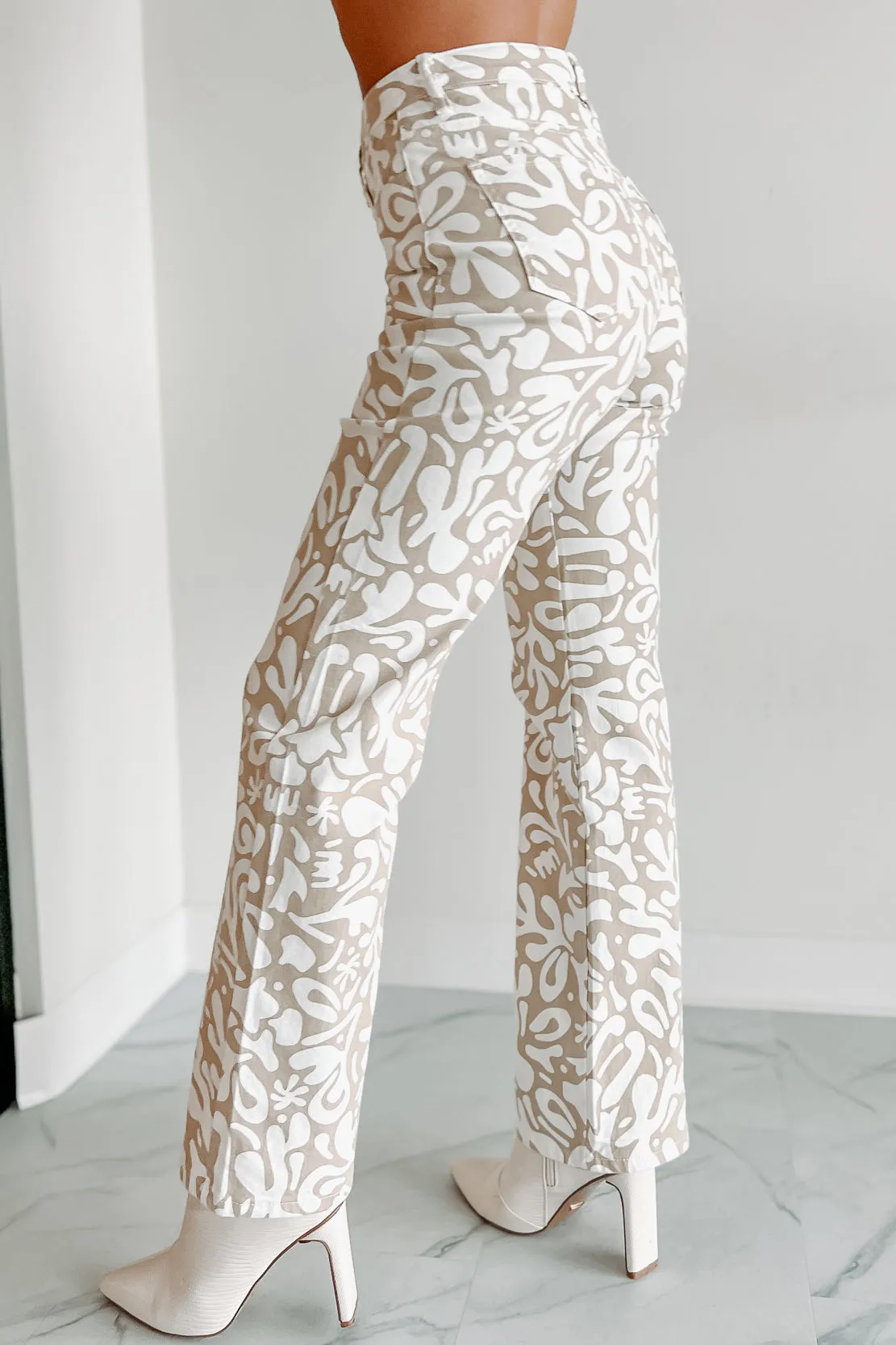 Times Are Changing Abstract Printed Jeans (Taupe)