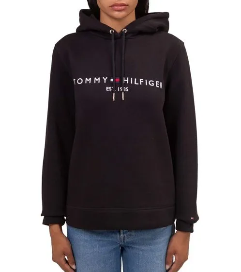 Tommy Hilfiger Heritage Damen Kapuzen-Pullover mit aufgesticktem Marken-Logo Baumwoll-Hoody WW0WW31998BDS Schwarz