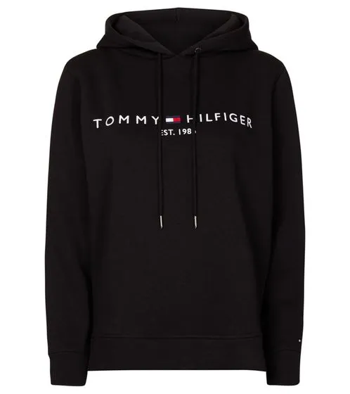 Tommy Hilfiger Heritage Damen Kapuzen-Pullover mit aufgesticktem Marken-Logo Baumwoll-Hoody WW0WW31998BDS Schwarz