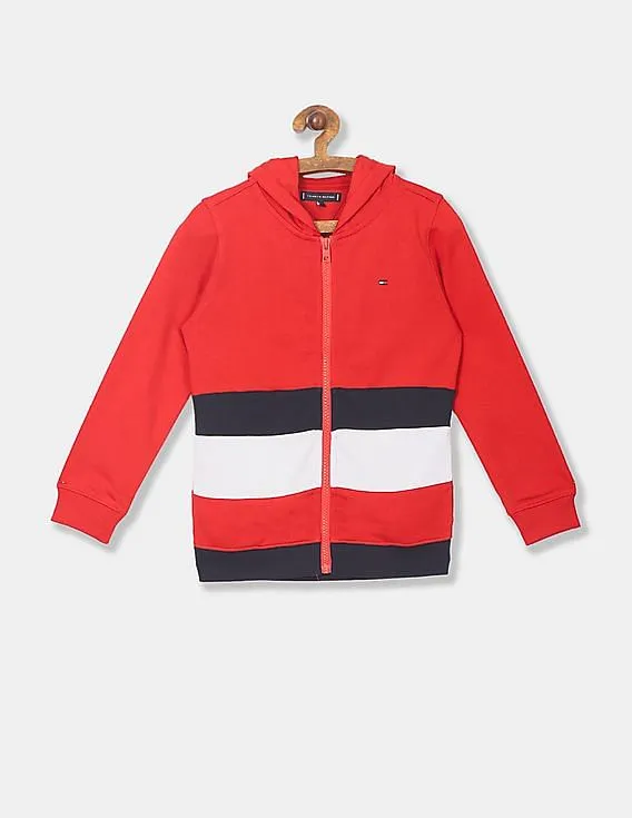 Tommy Hilfiger Kids Boys Red Hood Colour Block Sweatshirt