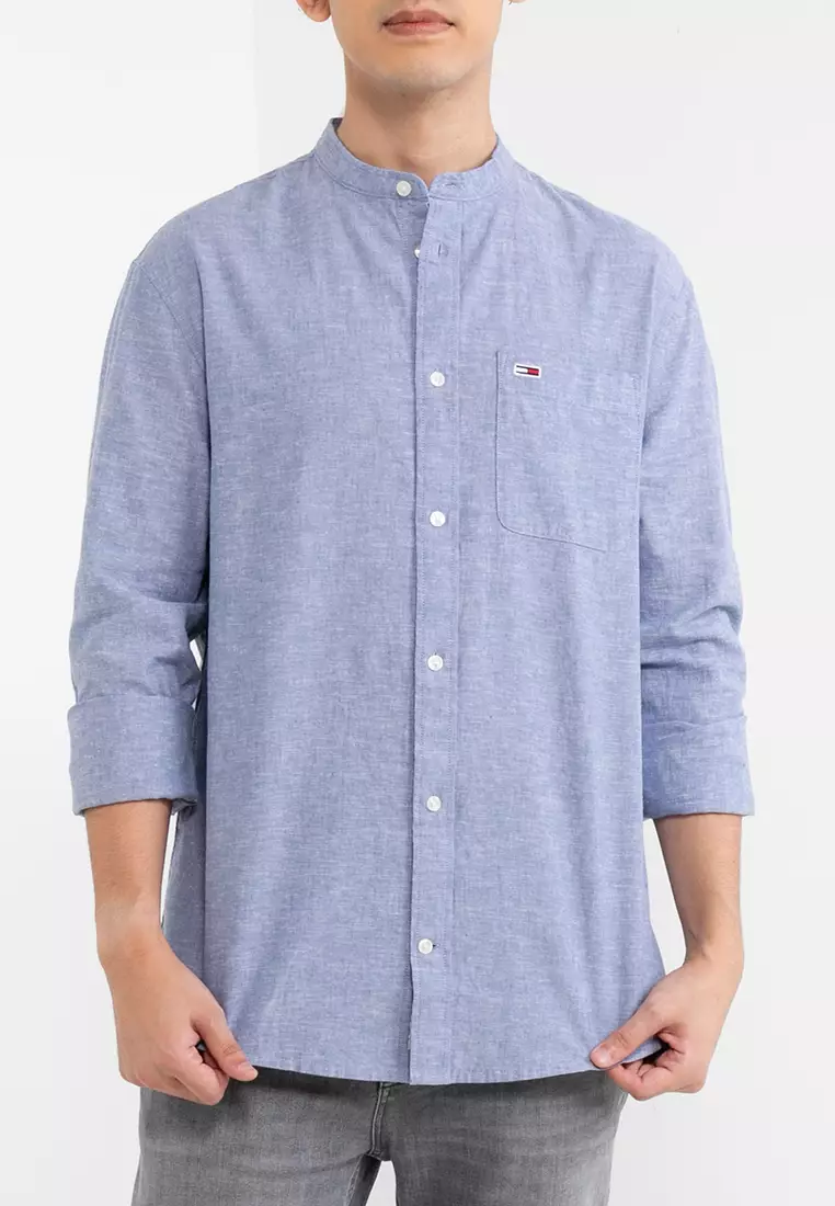 Tommy Hilfiger Mao Collar Linen Blend Shirt - Tommy Jeans