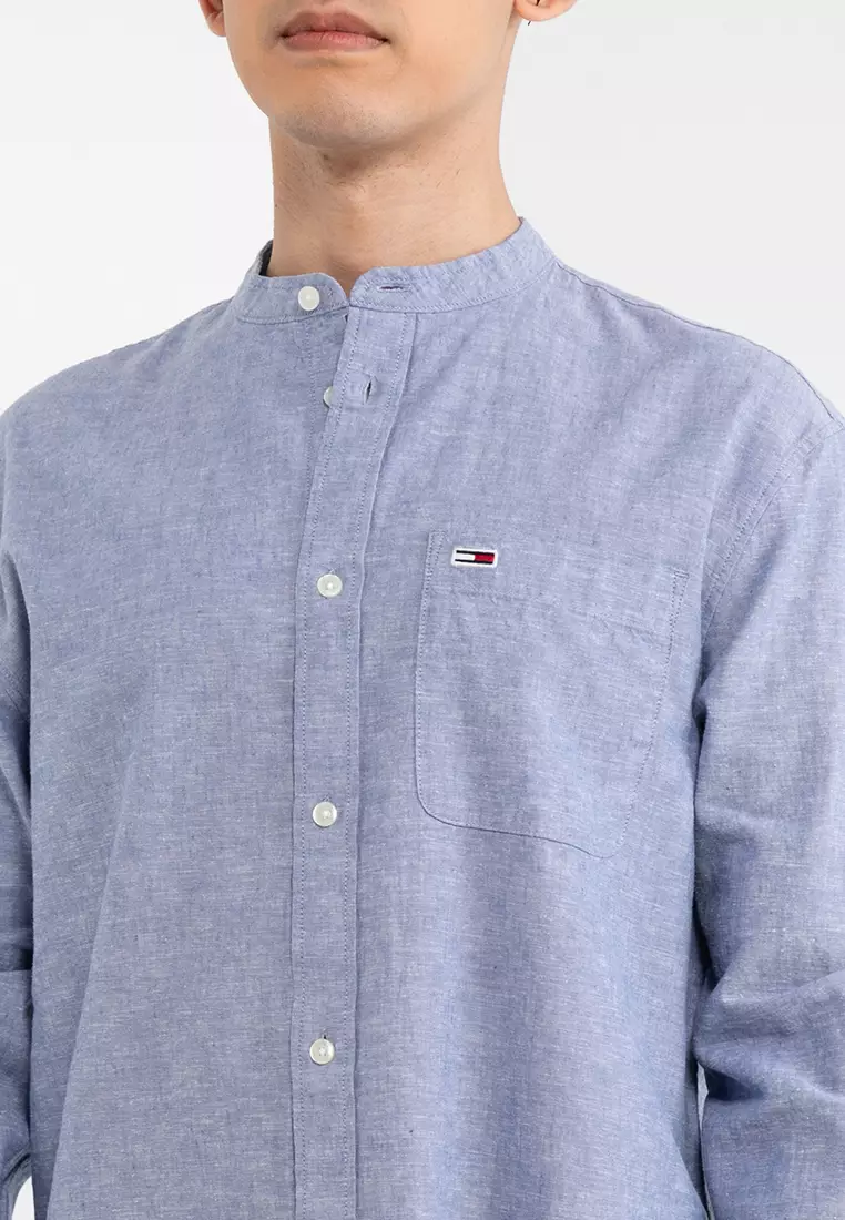 Tommy Hilfiger Mao Collar Linen Blend Shirt - Tommy Jeans