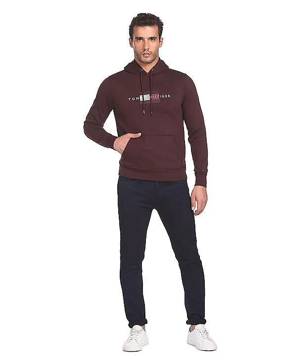 Tommy Hilfiger Men Deep Burgundy Long Sleeve Printed Hood Sweatshirt