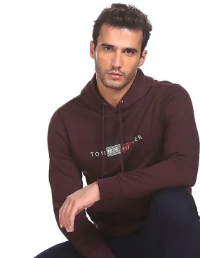 Tommy Hilfiger Men Deep Burgundy Long Sleeve Printed Hood Sweatshirt