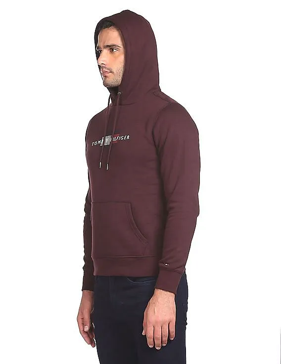 Tommy Hilfiger Men Deep Burgundy Long Sleeve Printed Hood Sweatshirt