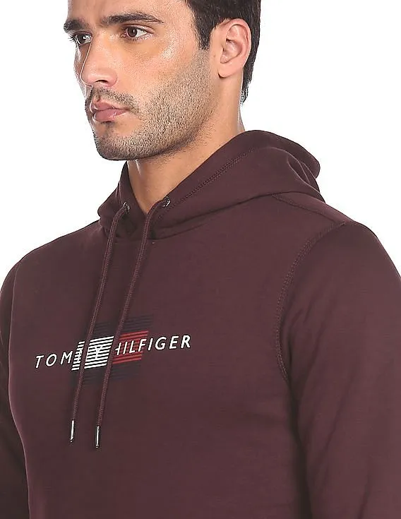 Tommy Hilfiger Men Deep Burgundy Long Sleeve Printed Hood Sweatshirt