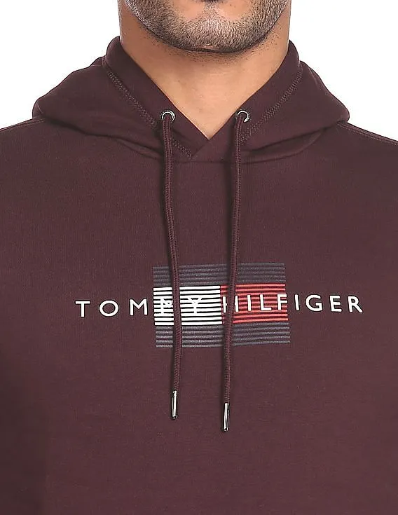 Tommy Hilfiger Men Deep Burgundy Long Sleeve Printed Hood Sweatshirt