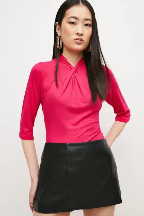 Twist Neck Half Sleeve Jersey Top | Karen Millen