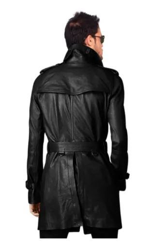 UOMO Moda con Cintura Nero Cappotto lungo, pelle Trench, Pisello Coat-Bnwt