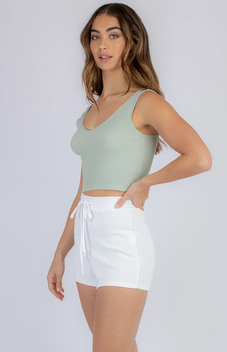 V-Neckline Ribbed Basic Knit Tank (SKN396) 