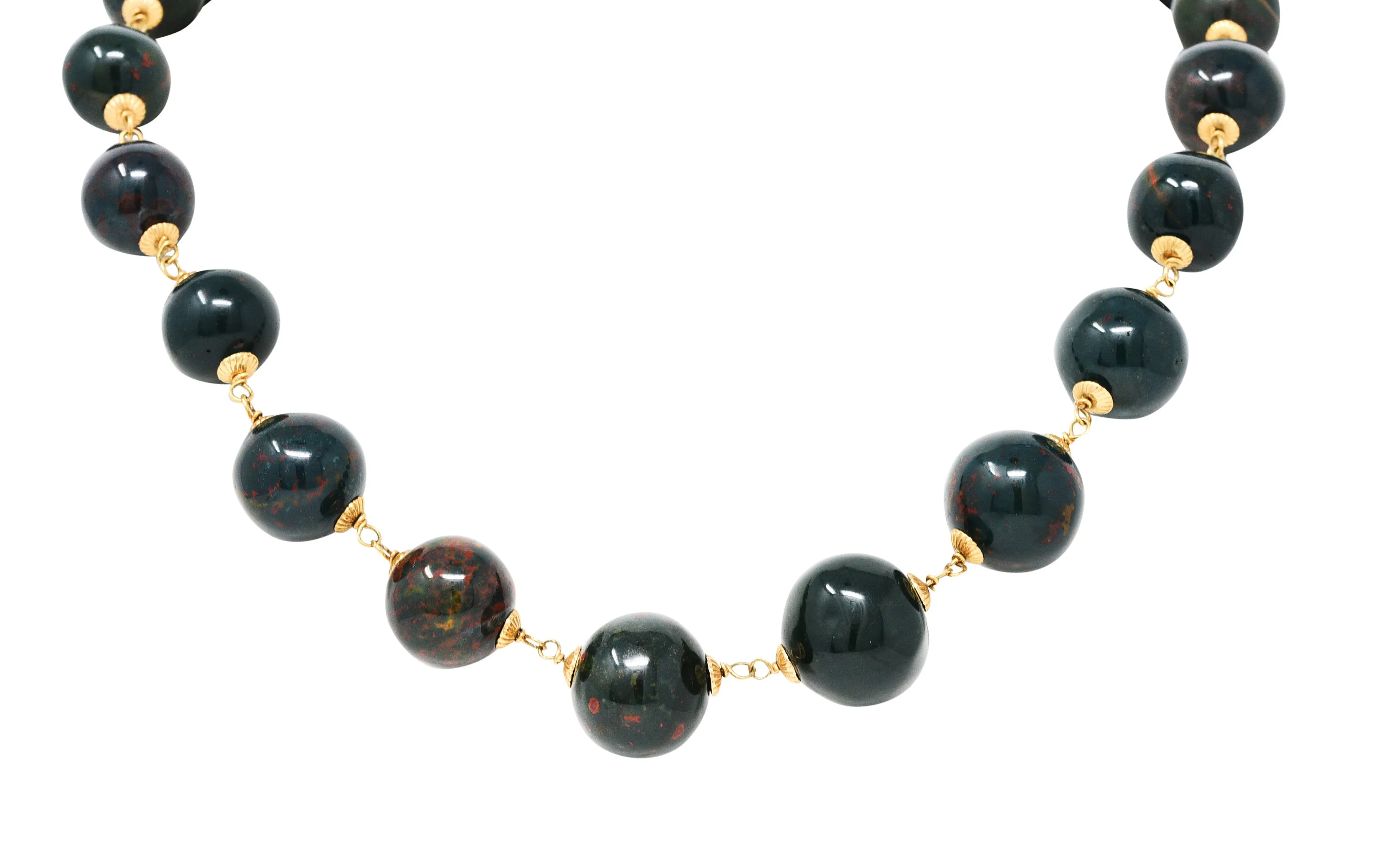 Vintage Bloodstone 14 Karat Gold Beaded Strand Necklace