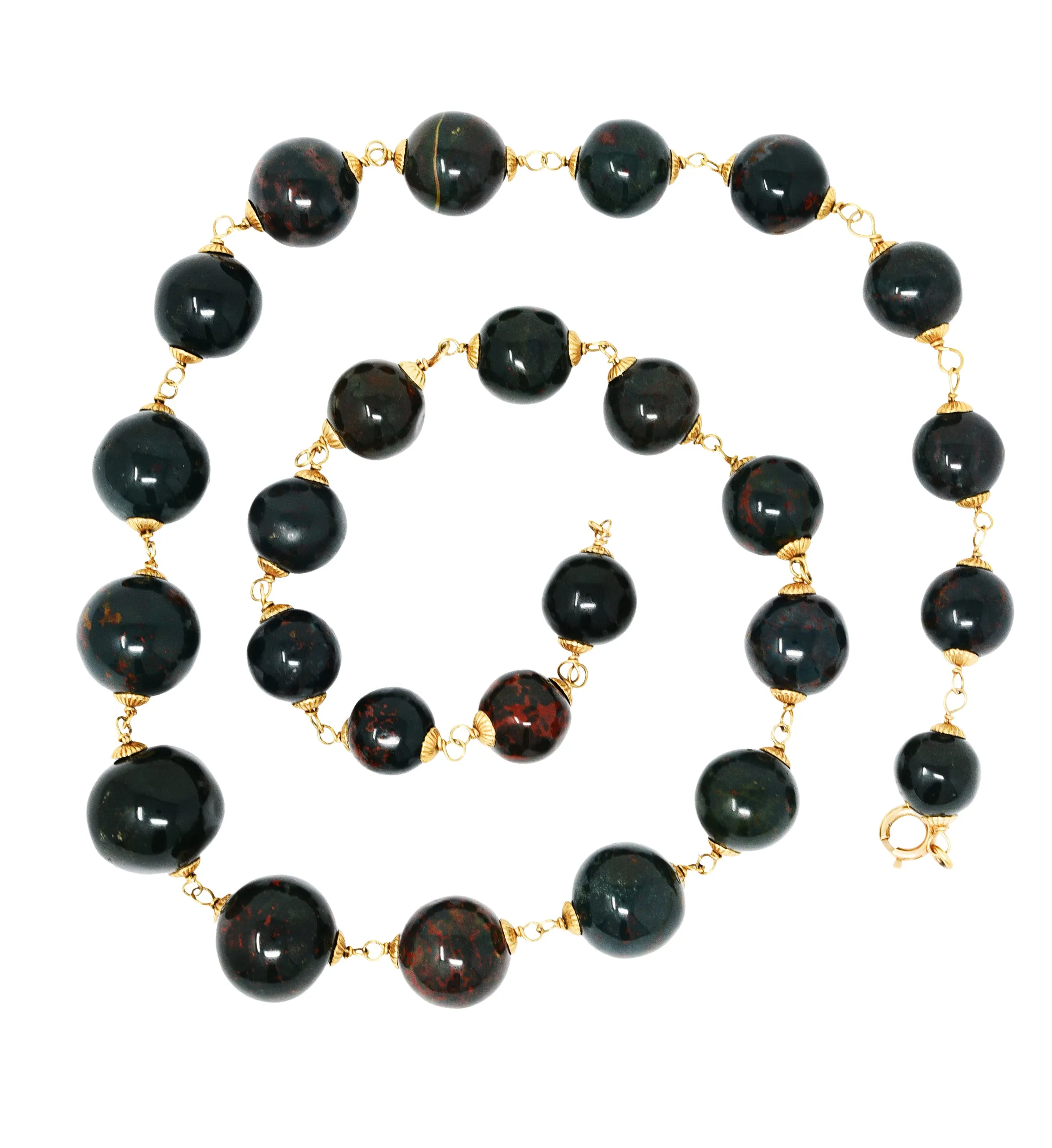 Vintage Bloodstone 14 Karat Gold Beaded Strand Necklace