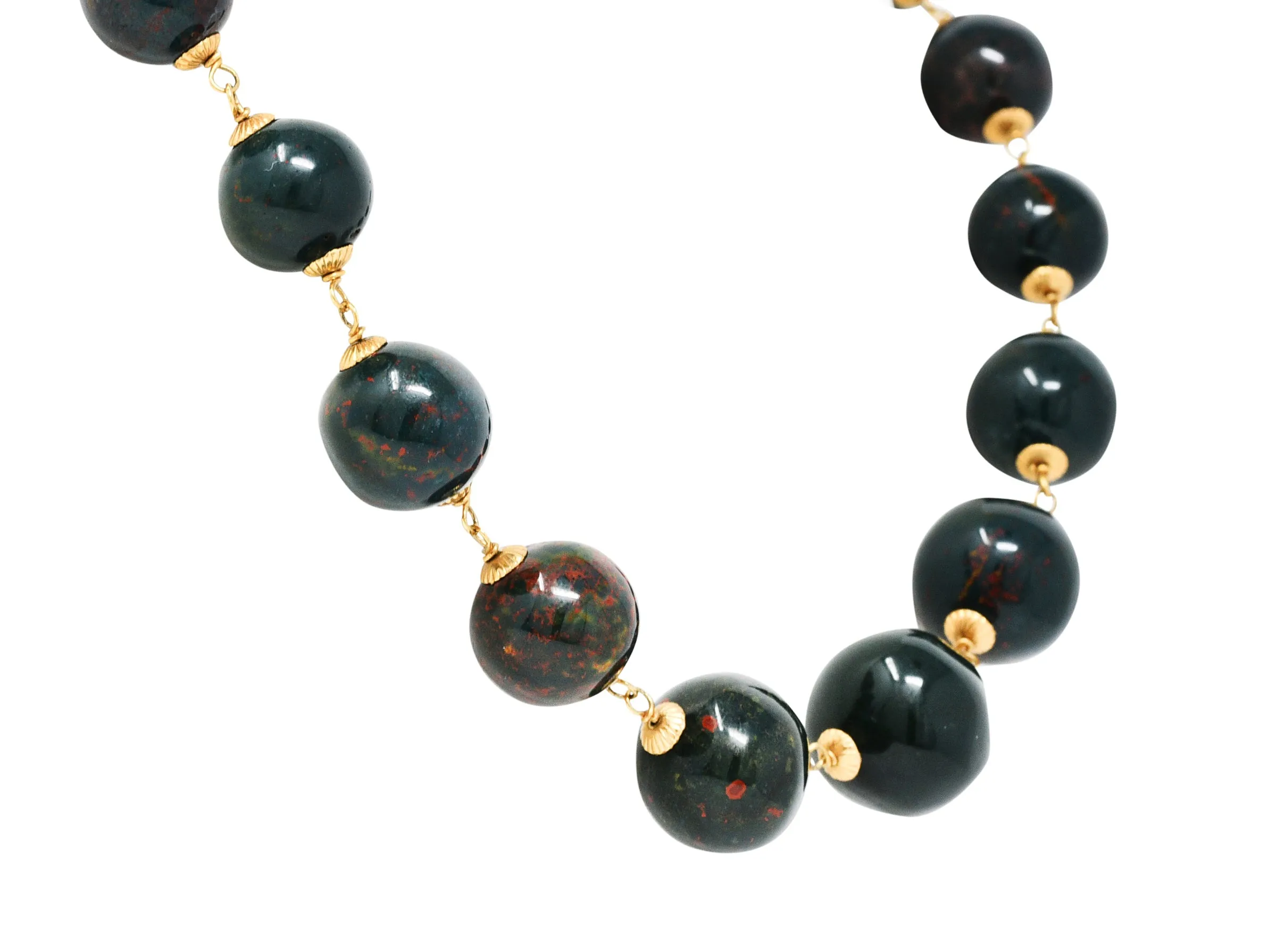 Vintage Bloodstone 14 Karat Gold Beaded Strand Necklace