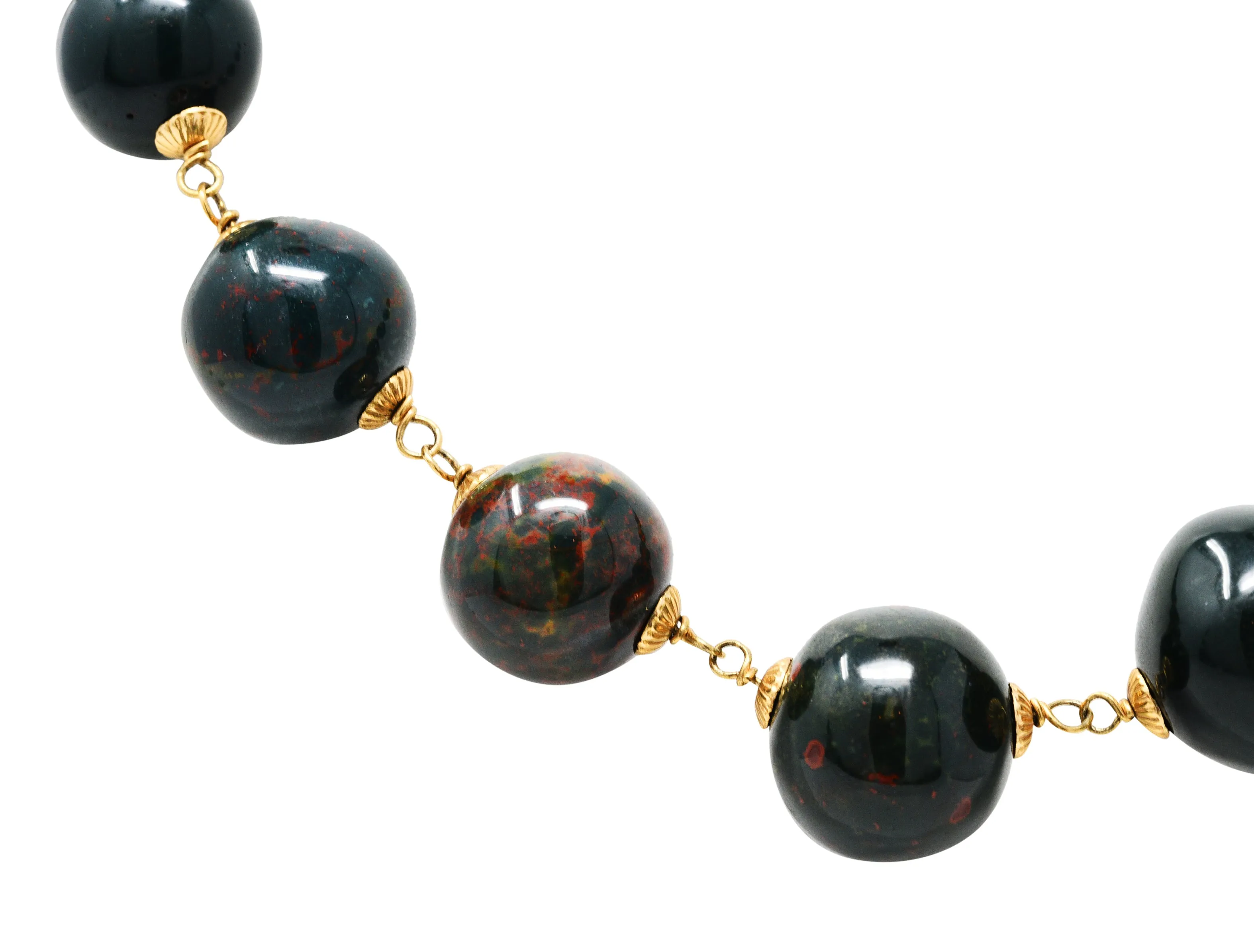 Vintage Bloodstone 14 Karat Gold Beaded Strand Necklace