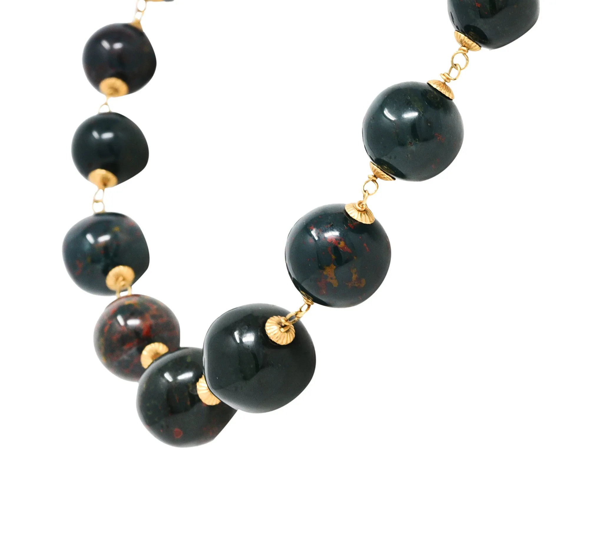 Vintage Bloodstone 14 Karat Gold Beaded Strand Necklace