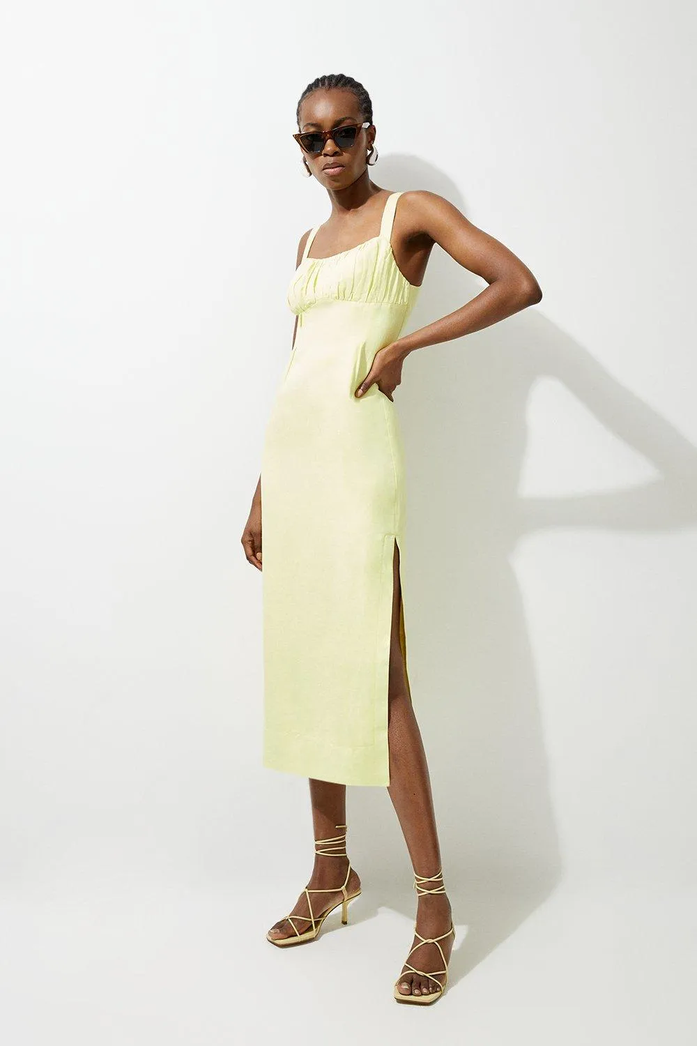 Viscose Linen Woven Strappy Midi Dress | Karen Millen