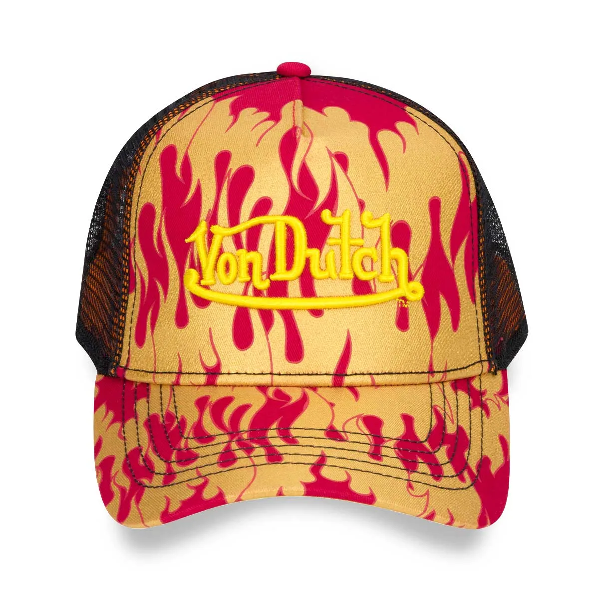 Von Dutch RED & GOLD FLAME TRUCKER HAT