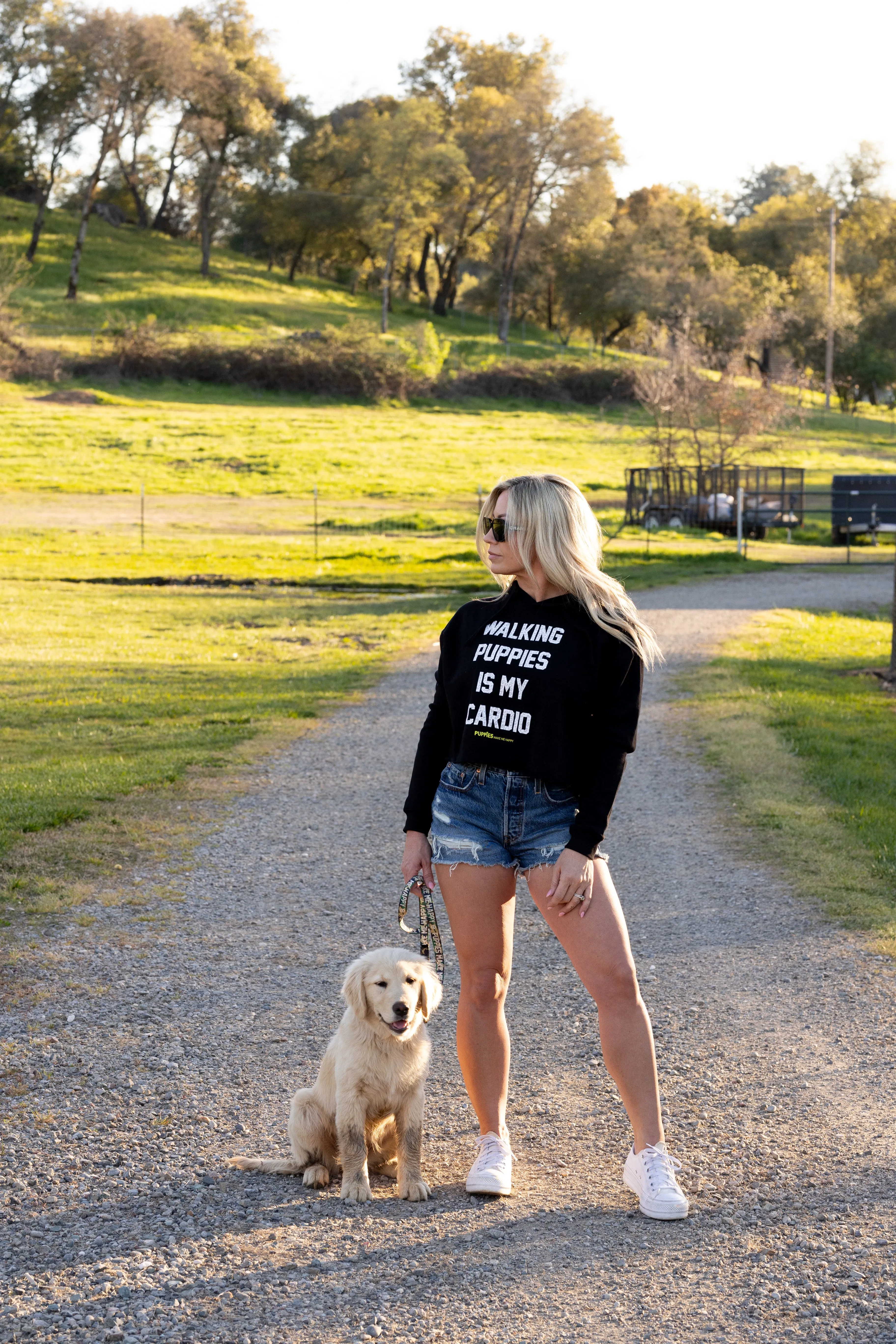 Walking Puppies is My Cardio Leopard Print | Crop Hoodie