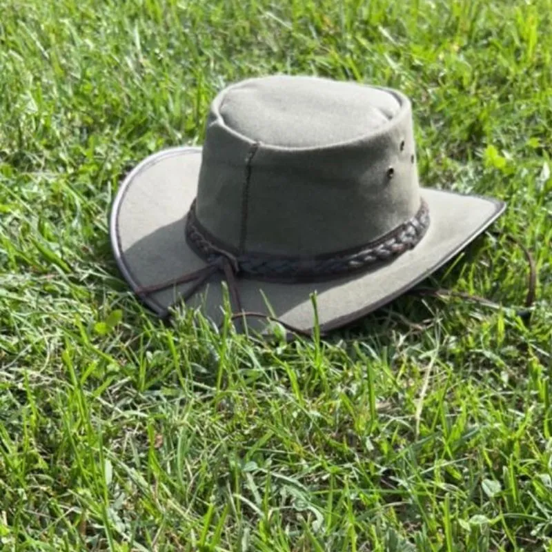 Western Denim Cowboy Hat With Braided Leather Hat Band