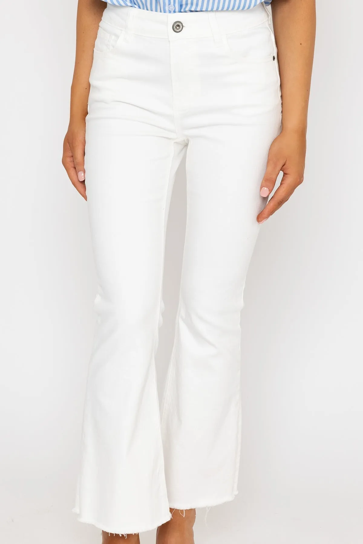 White Cropped Kick Flare Jeans