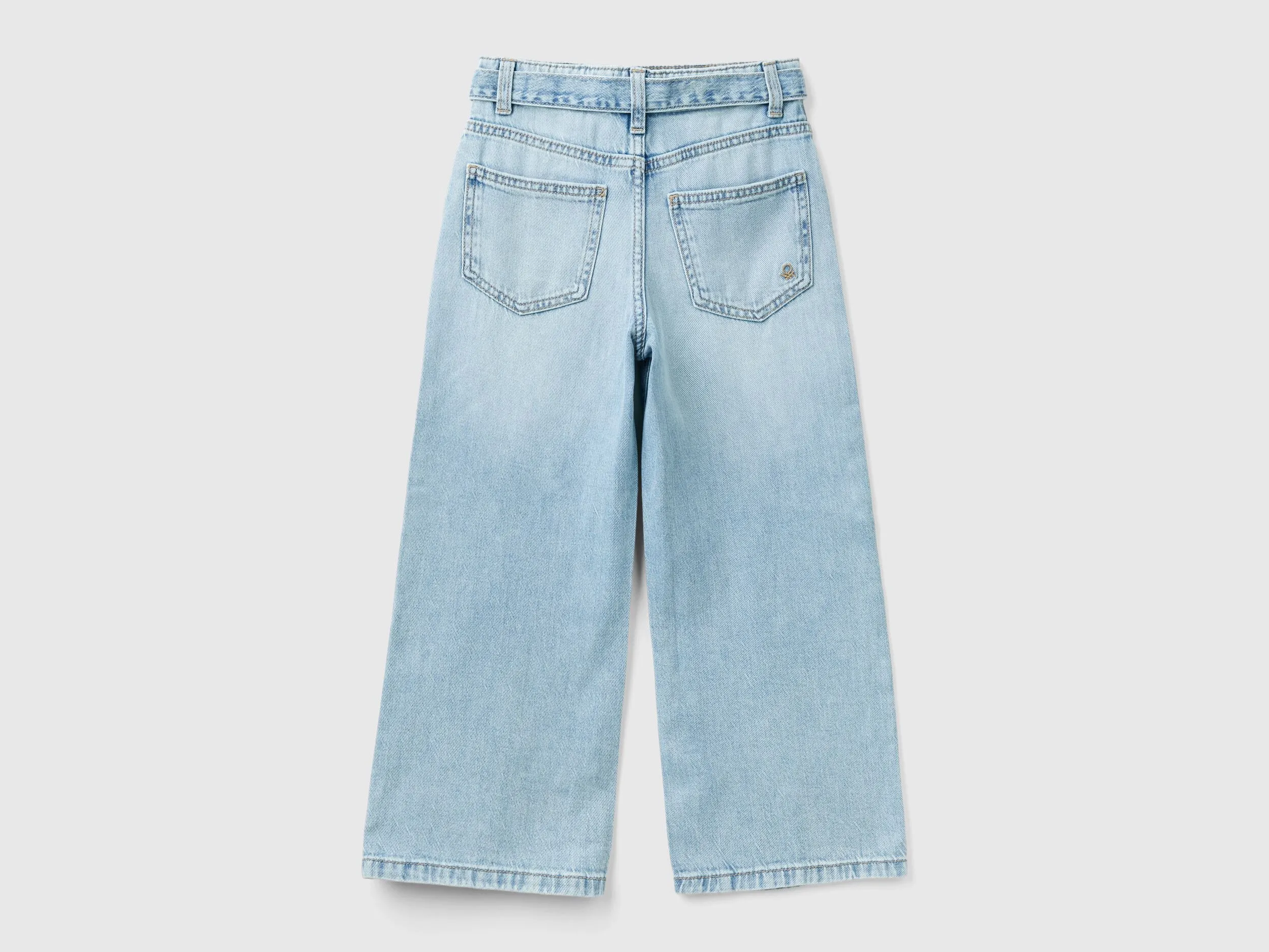 Wide fit jeans with sash - Light Blue | Benetton