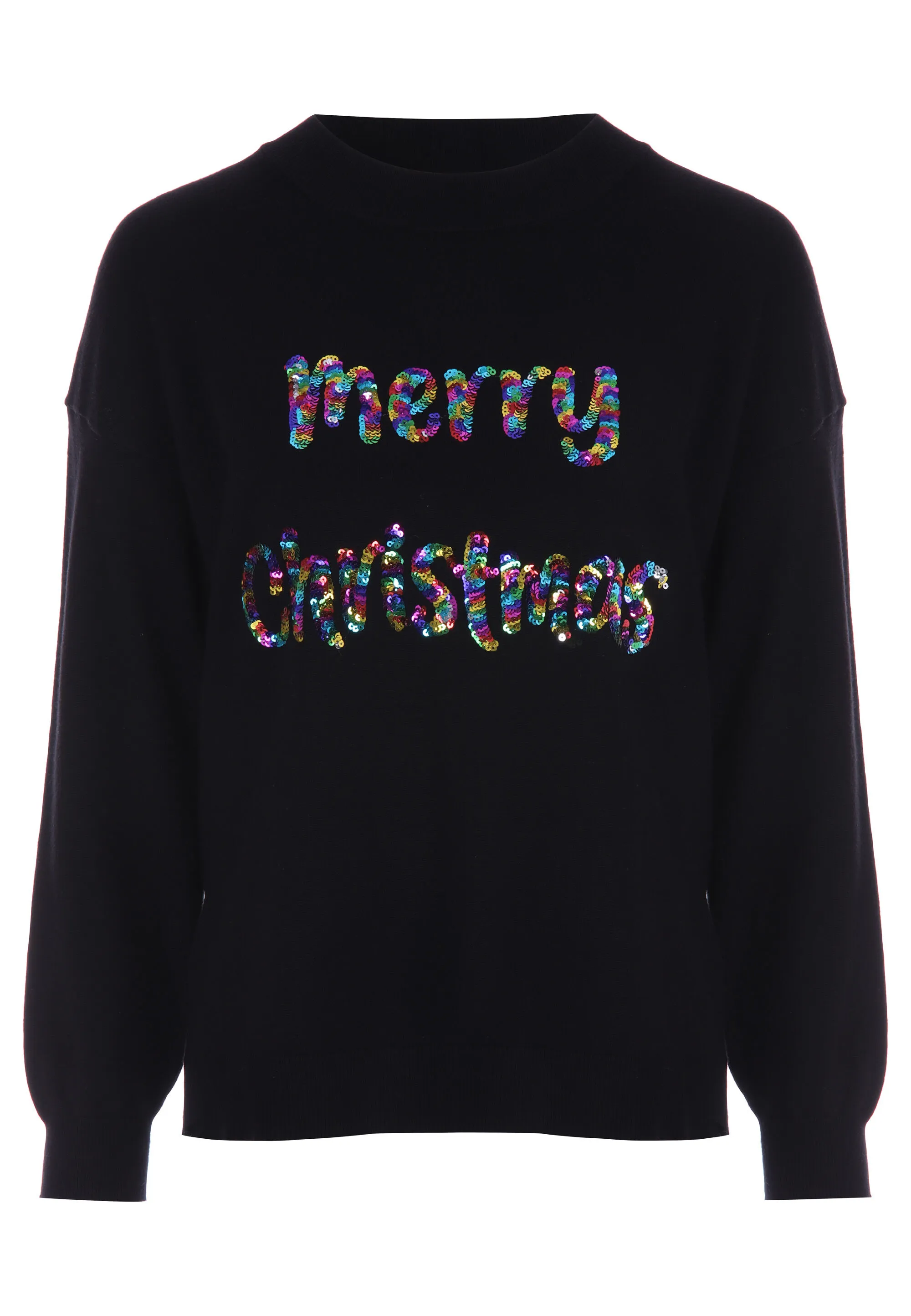 Womens Black Sequin Merry Christmas Jumper