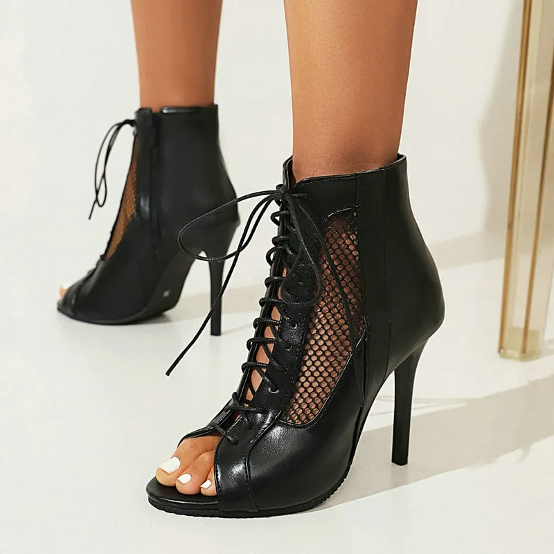 Women's Fashion Sexy Open Toe Zipper Summer Thin High Heel Boots