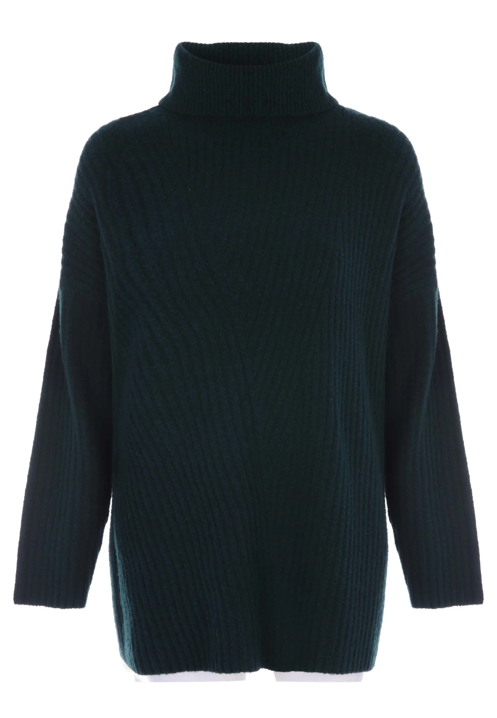 Womens Green Plain Roll Neck Tunic Jumper