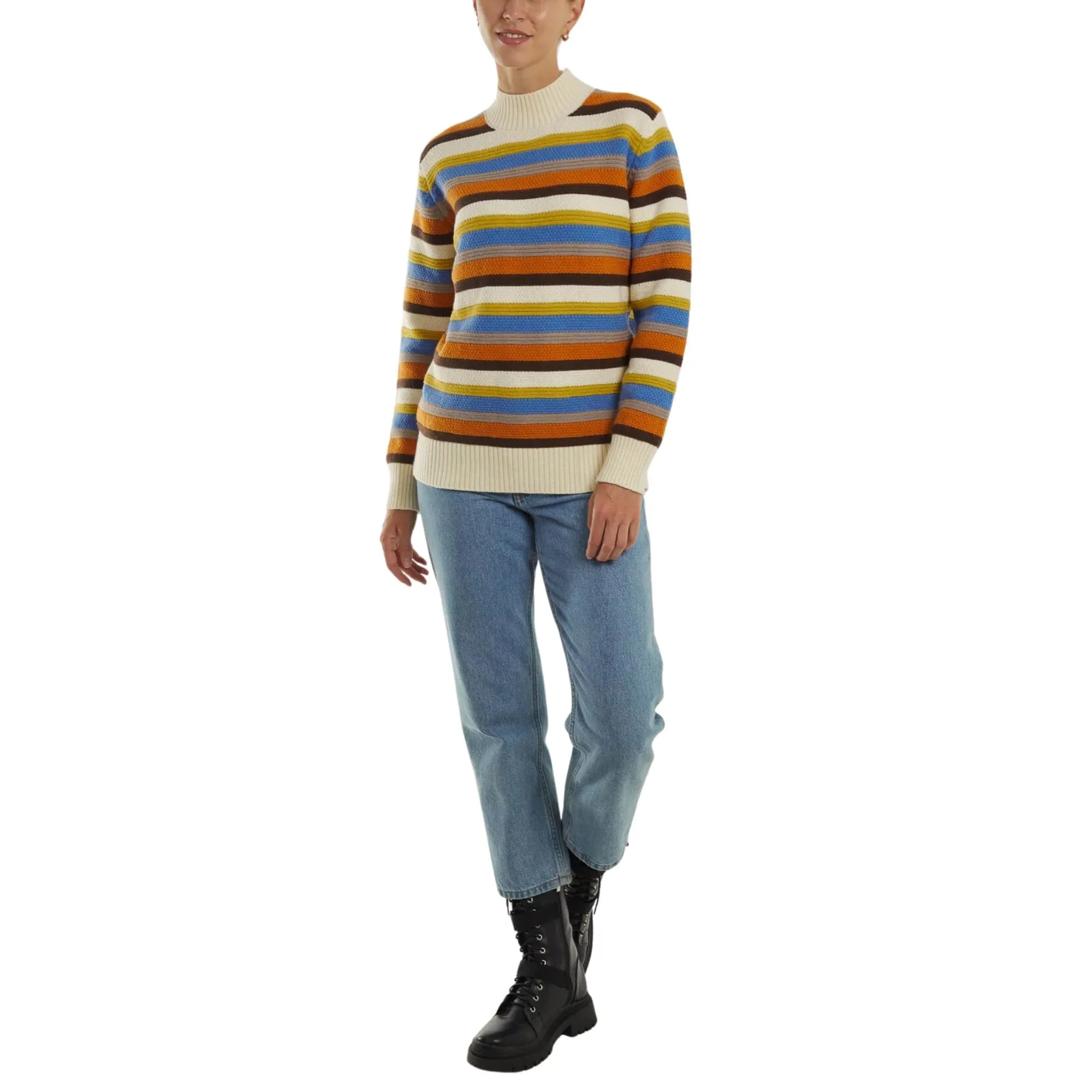 Womens High Neck Stripe Jumper