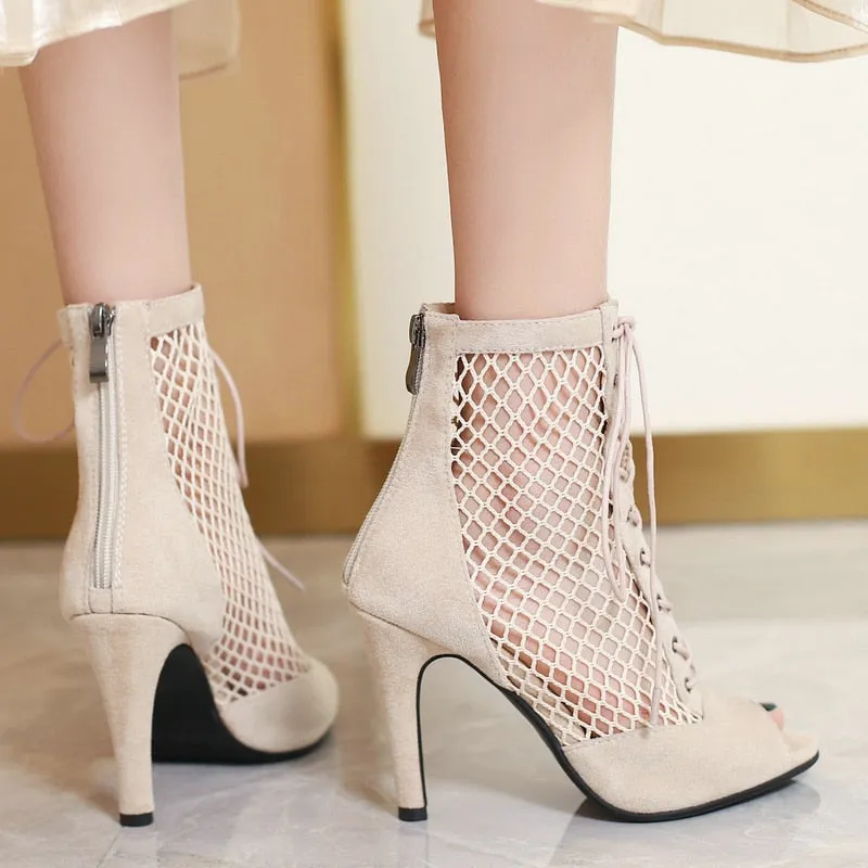 Women's Sexy Beige Very Comfort Light Soft Zipper High Heels Boots