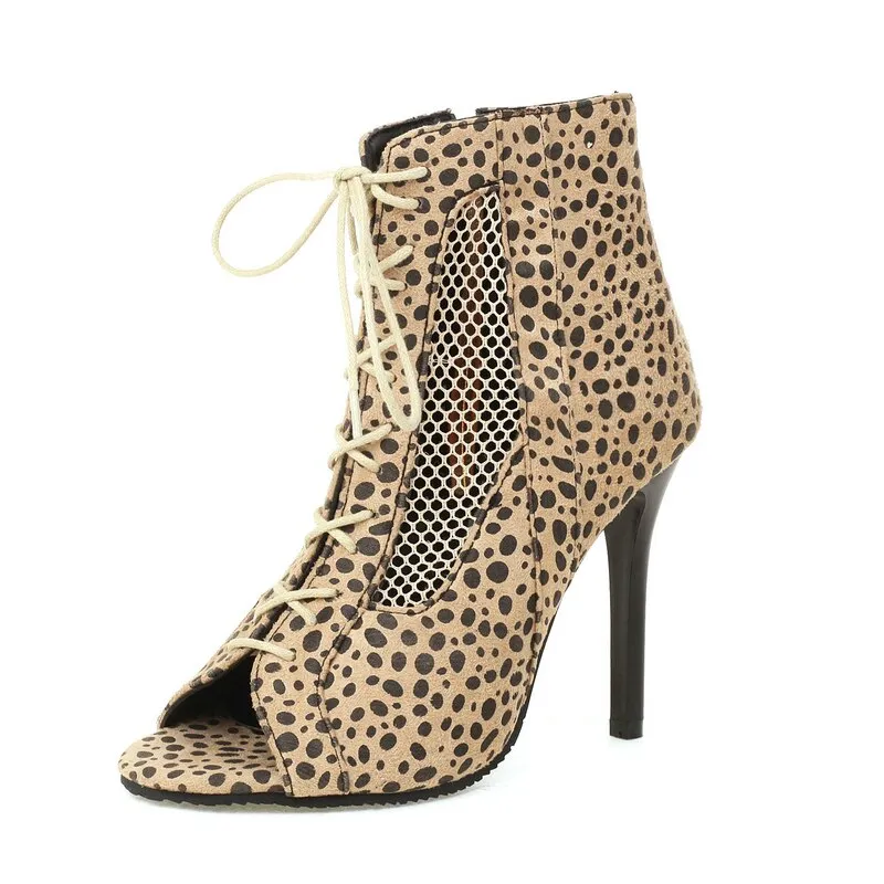 Women's Sexy Fashion Leopard Open-Toe Gladiator Zipper High Heels Boots