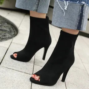 Women's Summer Party Solid Peep Toe Comfort Zipper High Heels Boots