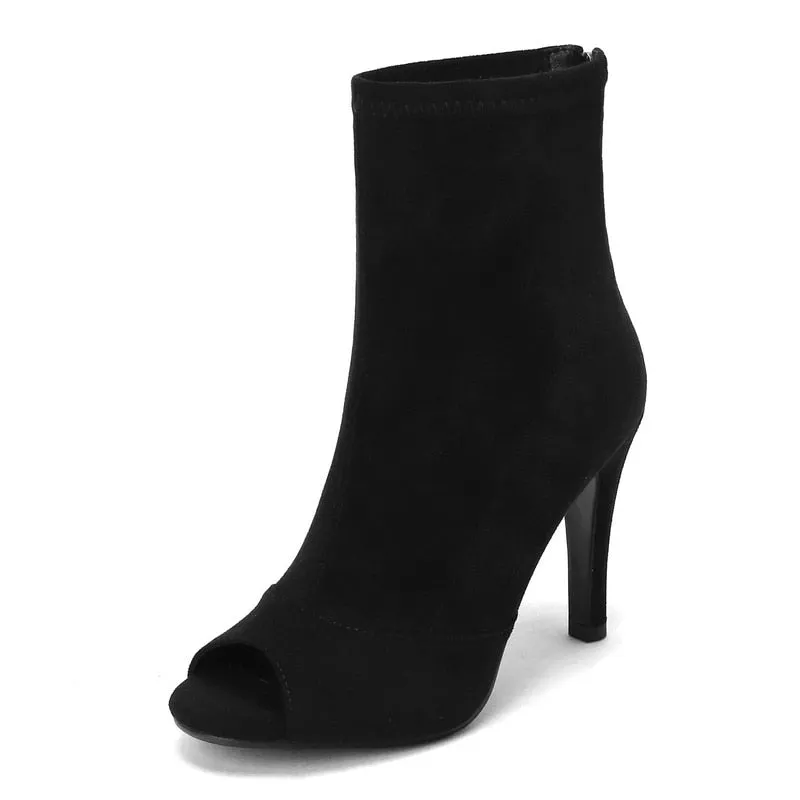 Women's Summer Party Solid Peep Toe Comfort Zipper High Heels Boots