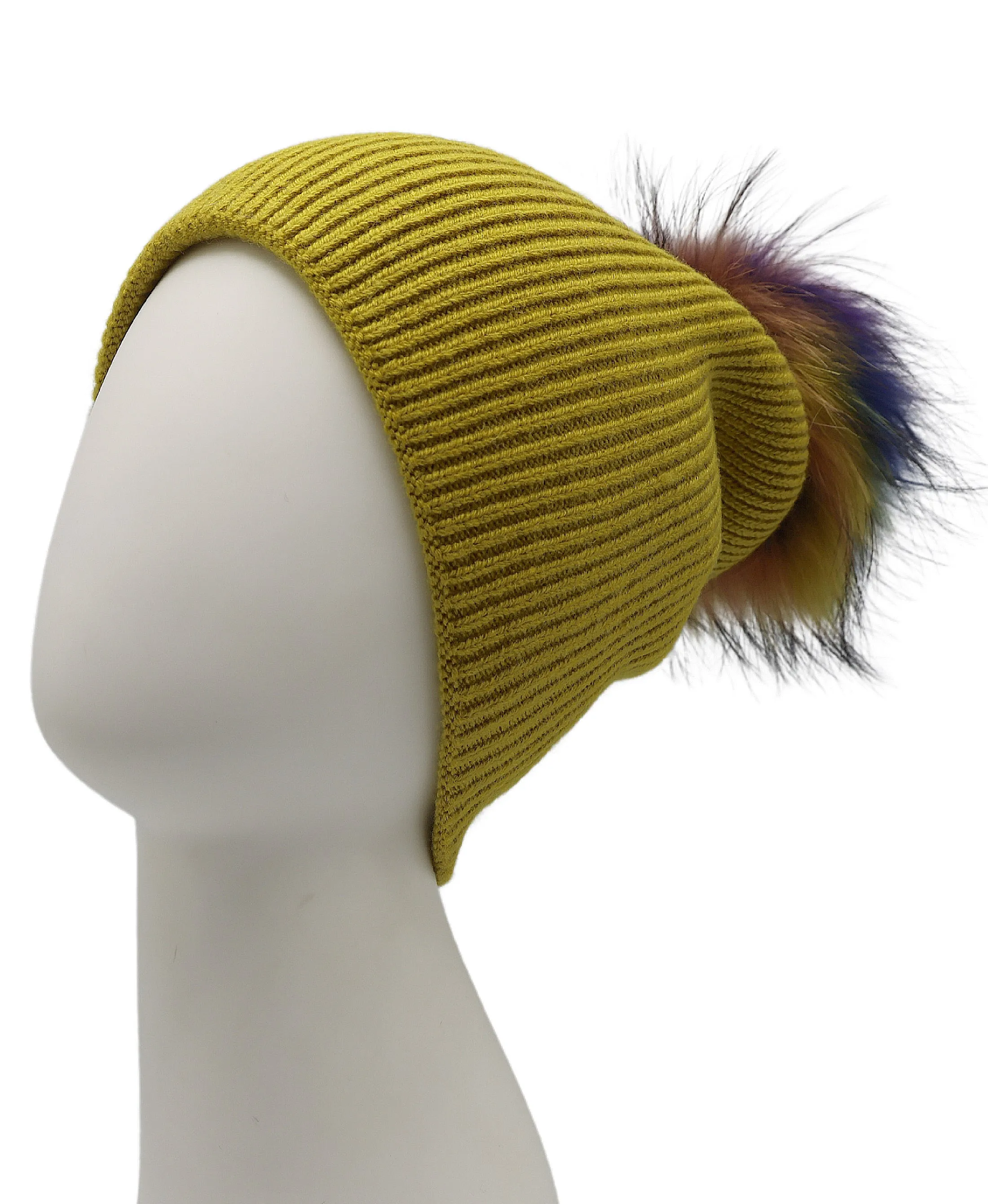 Wool Knit Hat w/ Fur Pom