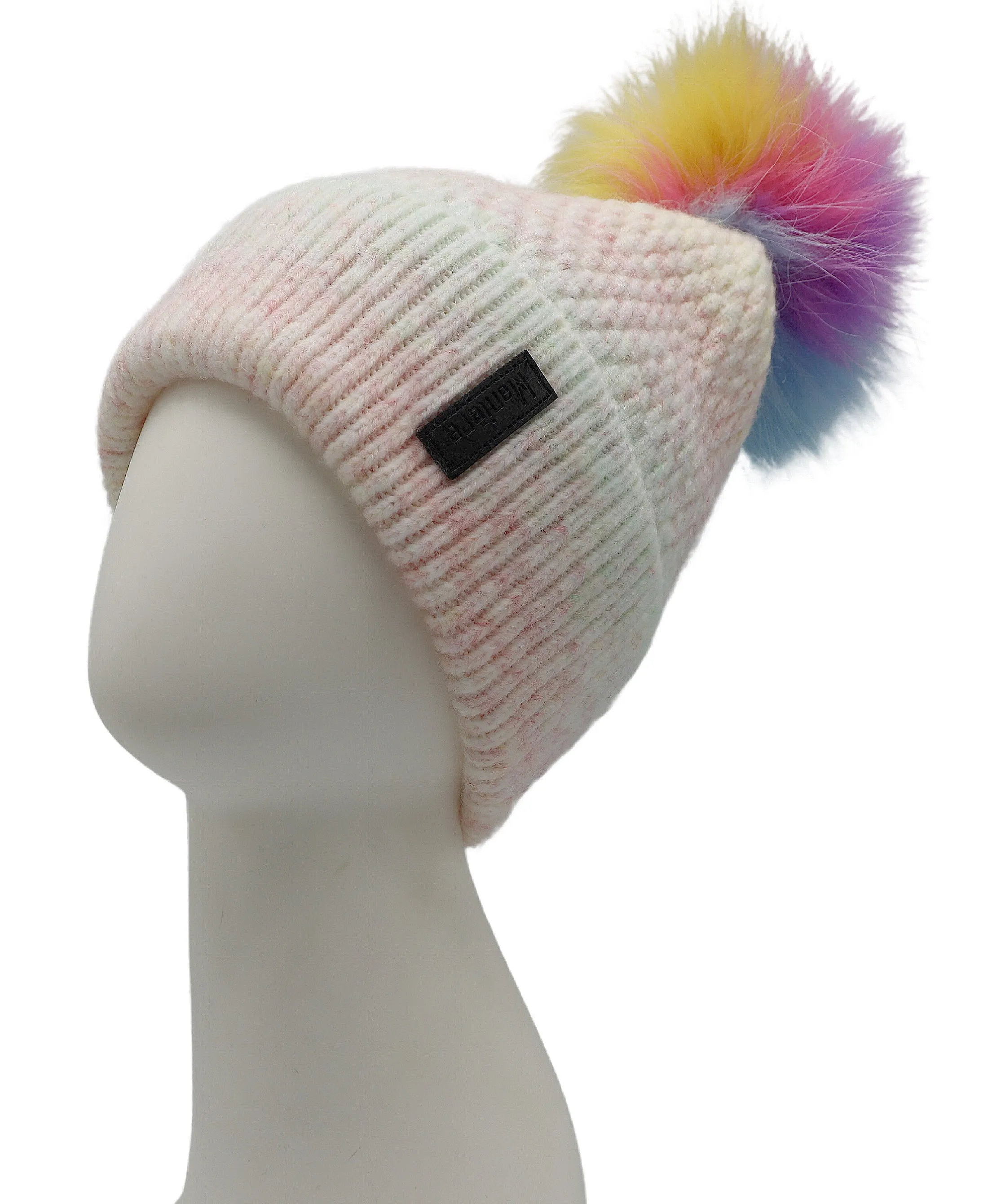 Wool Ombre Knit Hat w/ Fur Pom