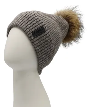 Wool Shimmer Knit Hat w/ Fur Pom