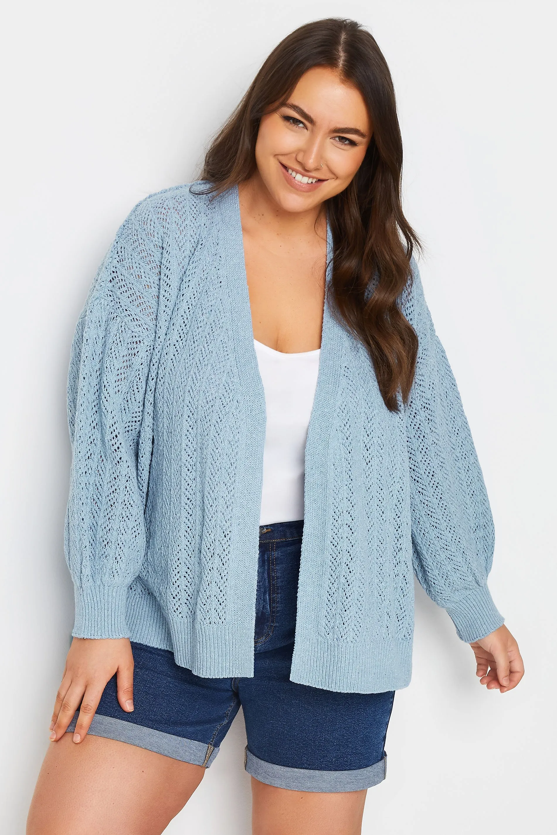 YOURS Curve Blue Pointelle Cardigan